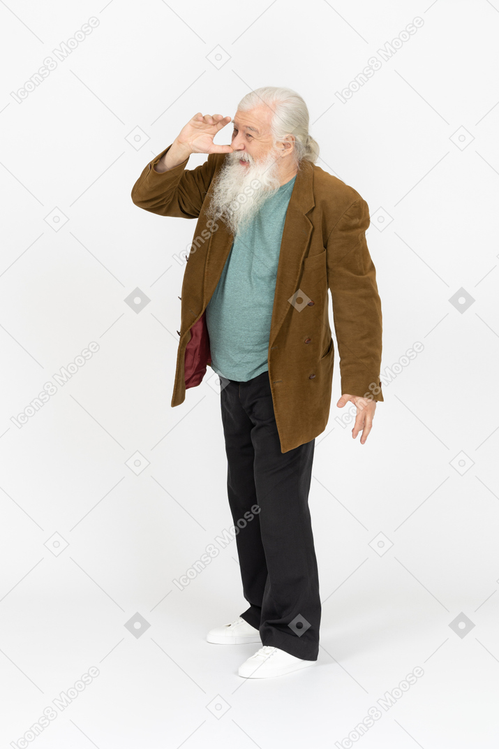 Portrait of an elderly man thumbing his nose