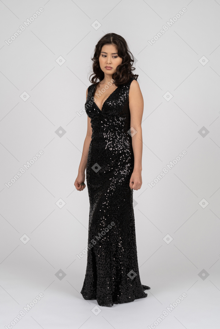 Woman wearing black evening dress