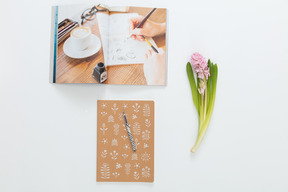 Magazine and notebook in light brown colour