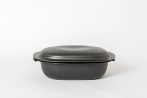 Black oven form covered with a lid