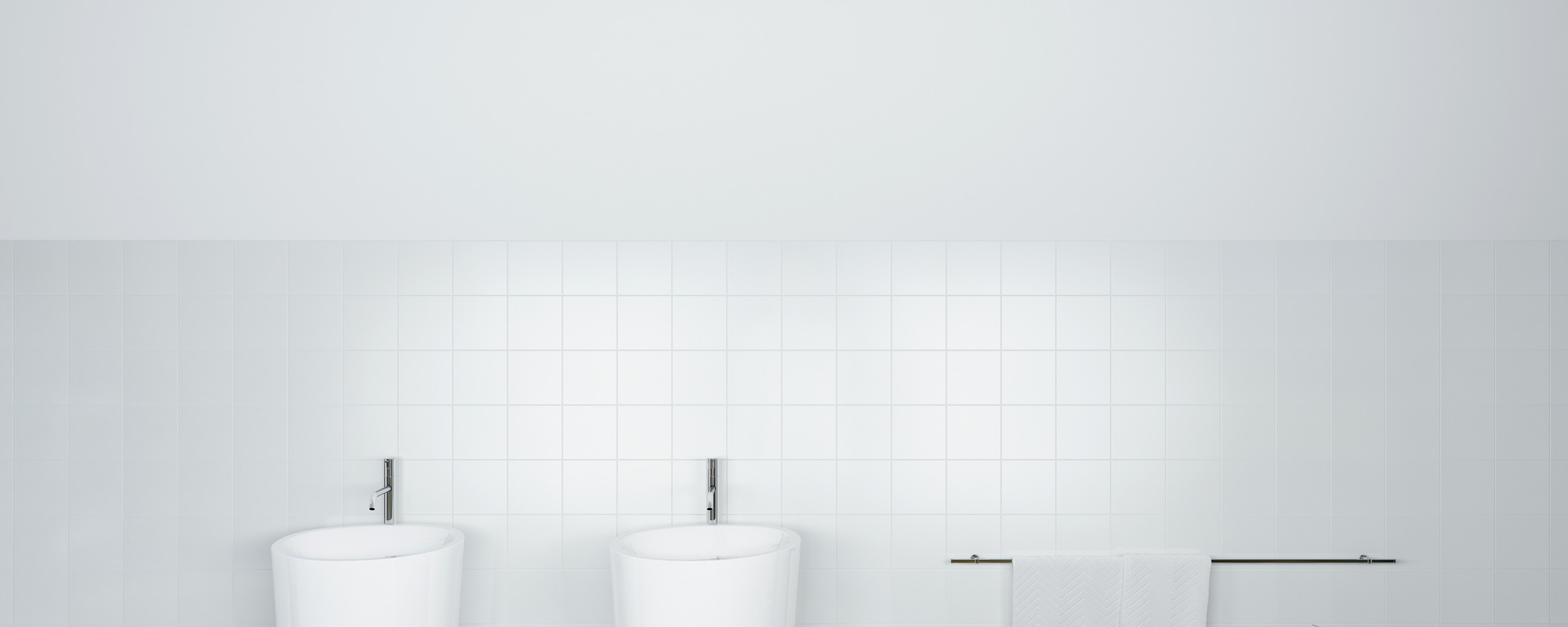 Airy bathroom with wall mounted wash basins