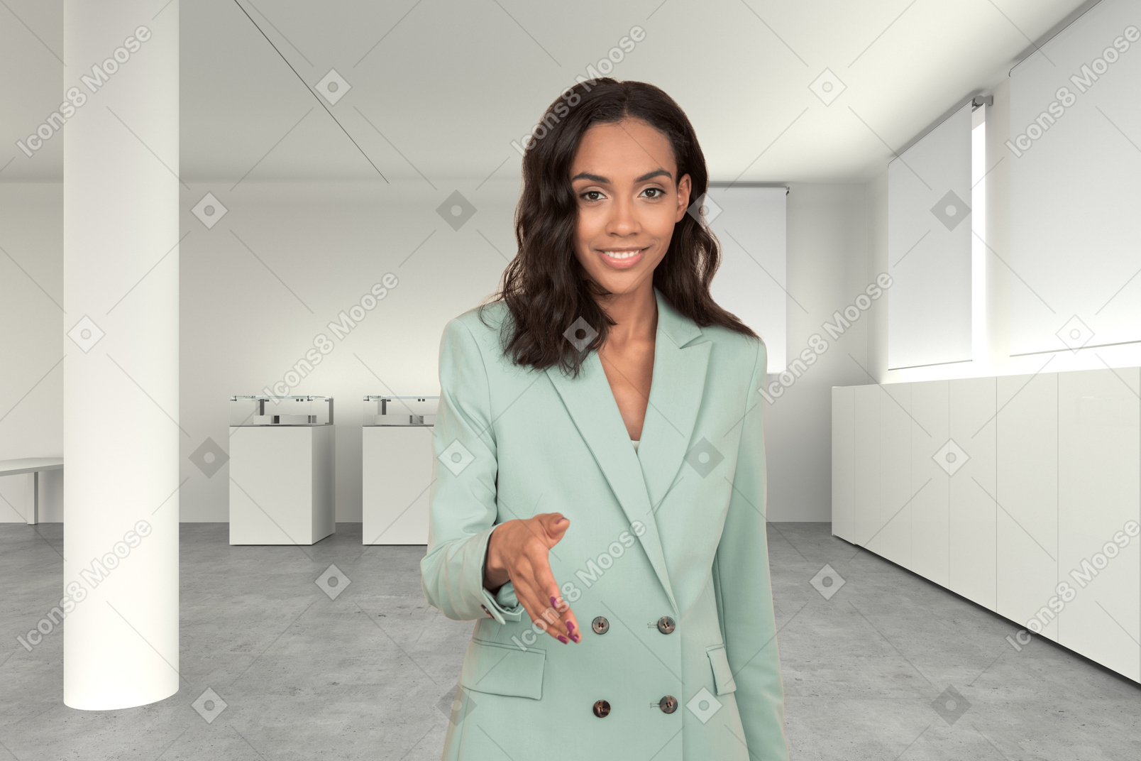 Young business woman holding out her hand for handshake
