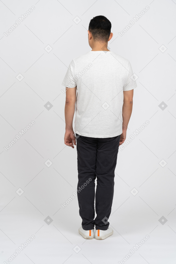 Man in casual clothes standing back to camera