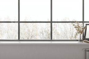 Large window with dried flowers