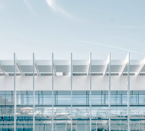 Modern white building with big windows