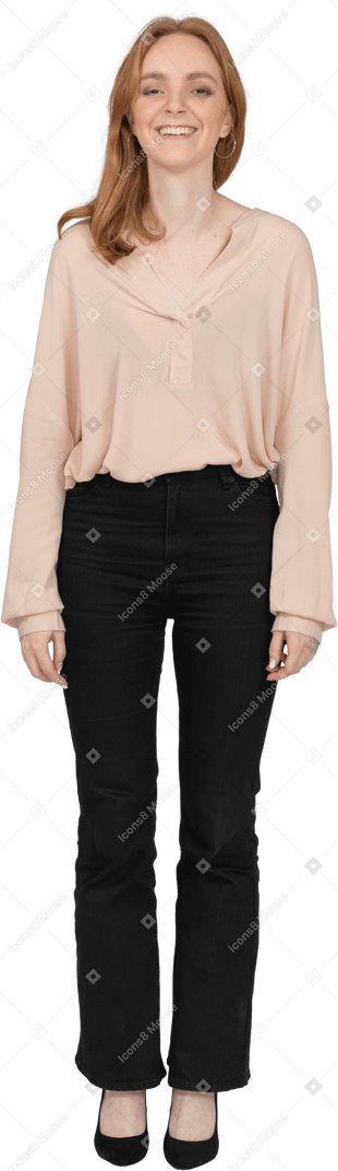 Woman in beautiful blouse standing