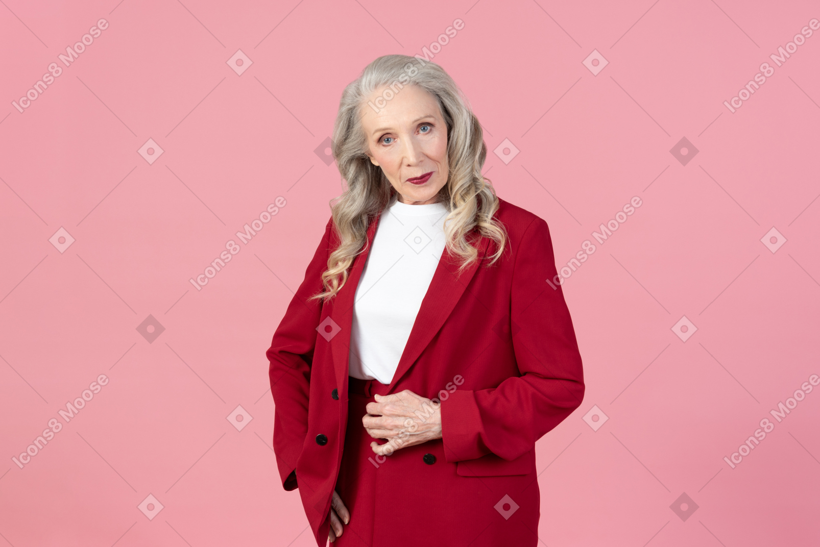 Elegant old woman looks like involved in thoughts