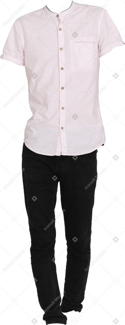 Weißes mandarin-kurzarmhemd und schwarze jeans