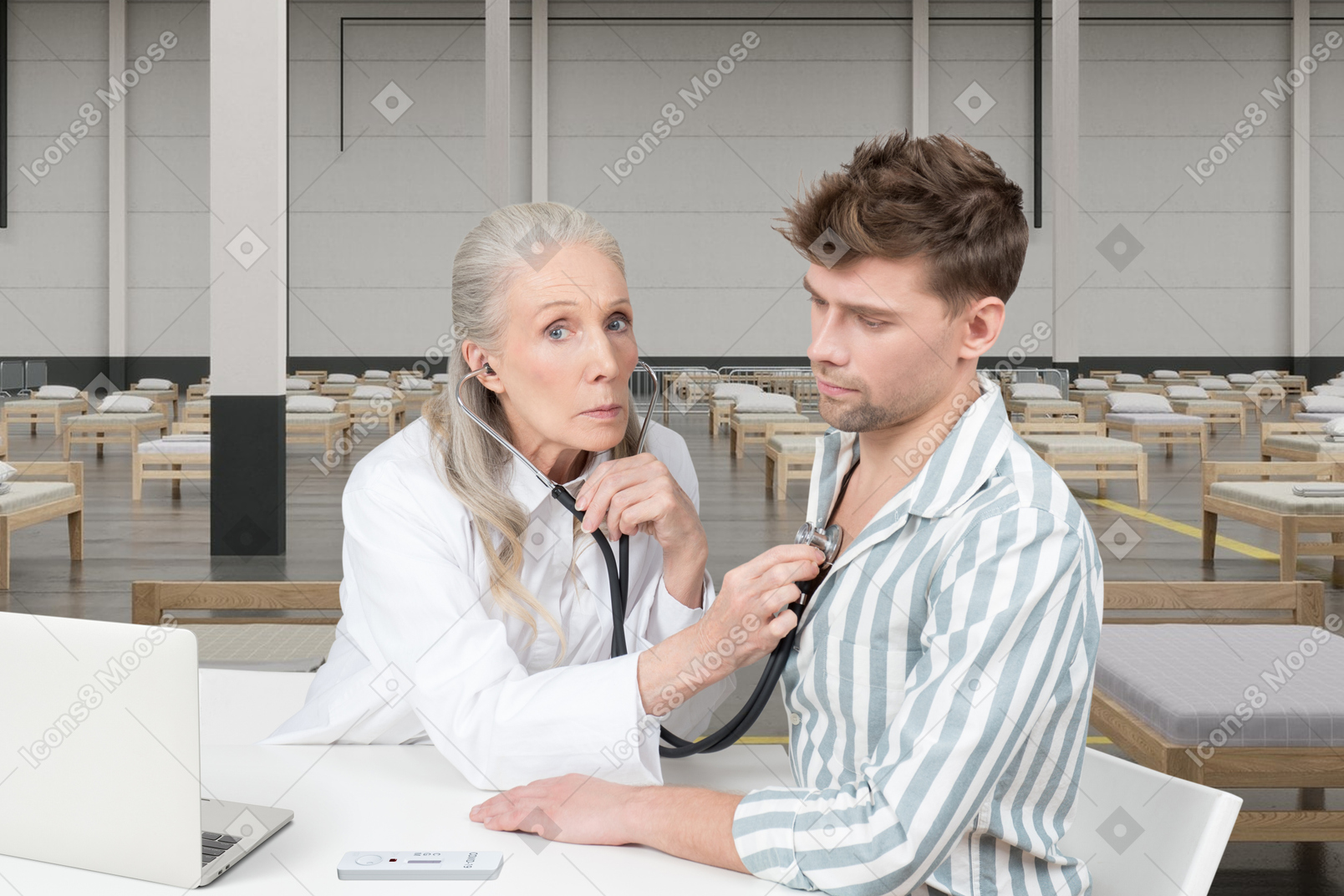 Doctor using a stethoscope on a patient
