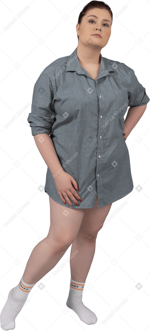 Body positive model isolated over gray background