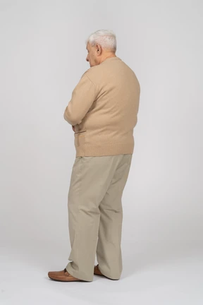 Side view of an old man in casual clothes