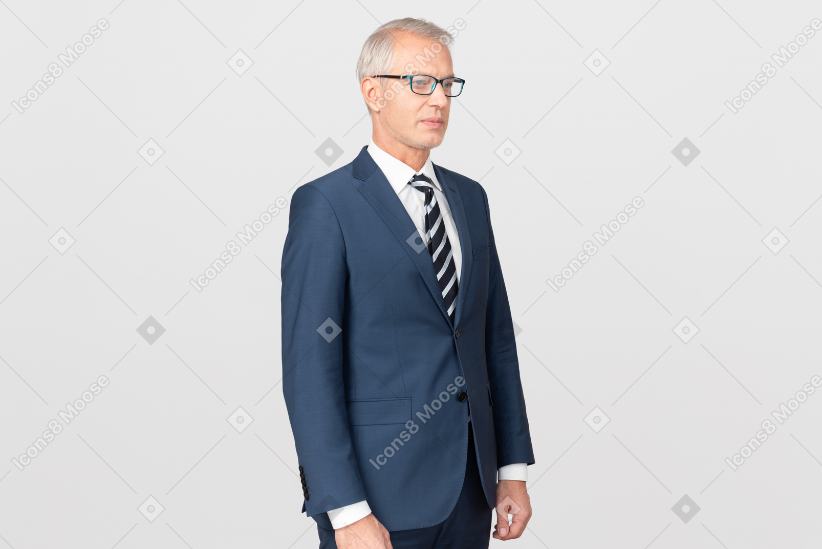 Middle aged man standing half sideways