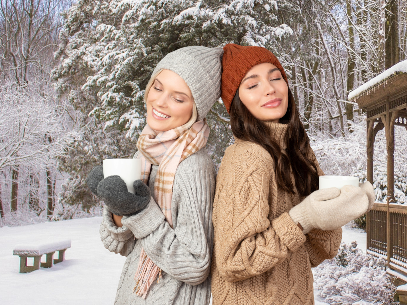 Two young women having tea outside
