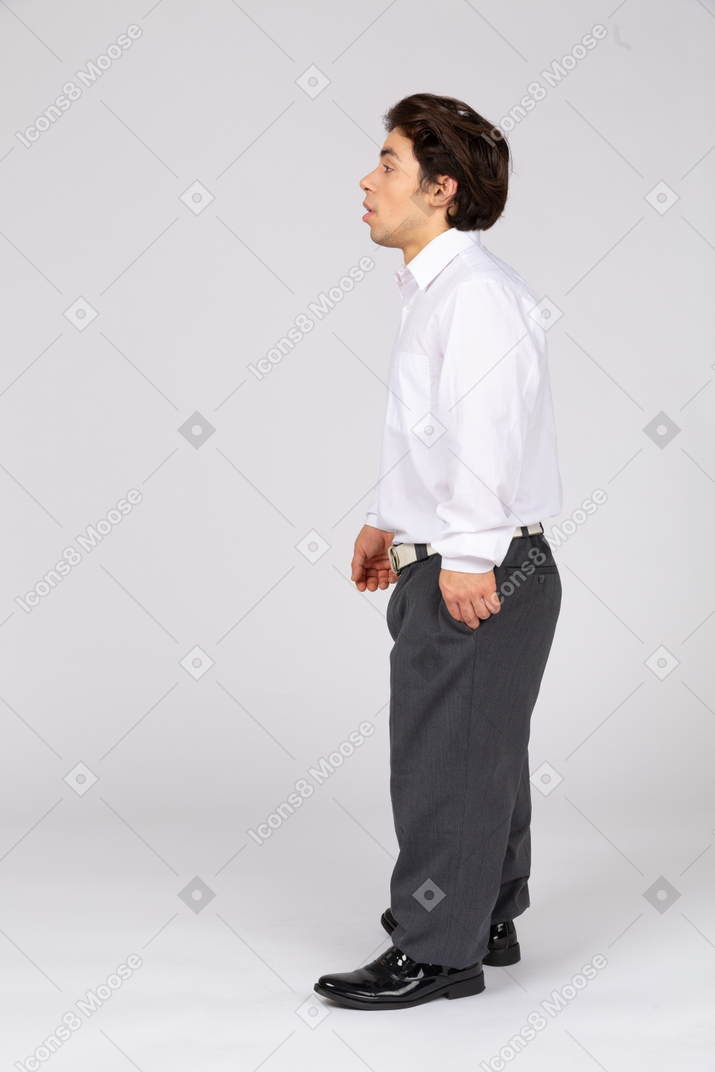 Side view of a white collar worker