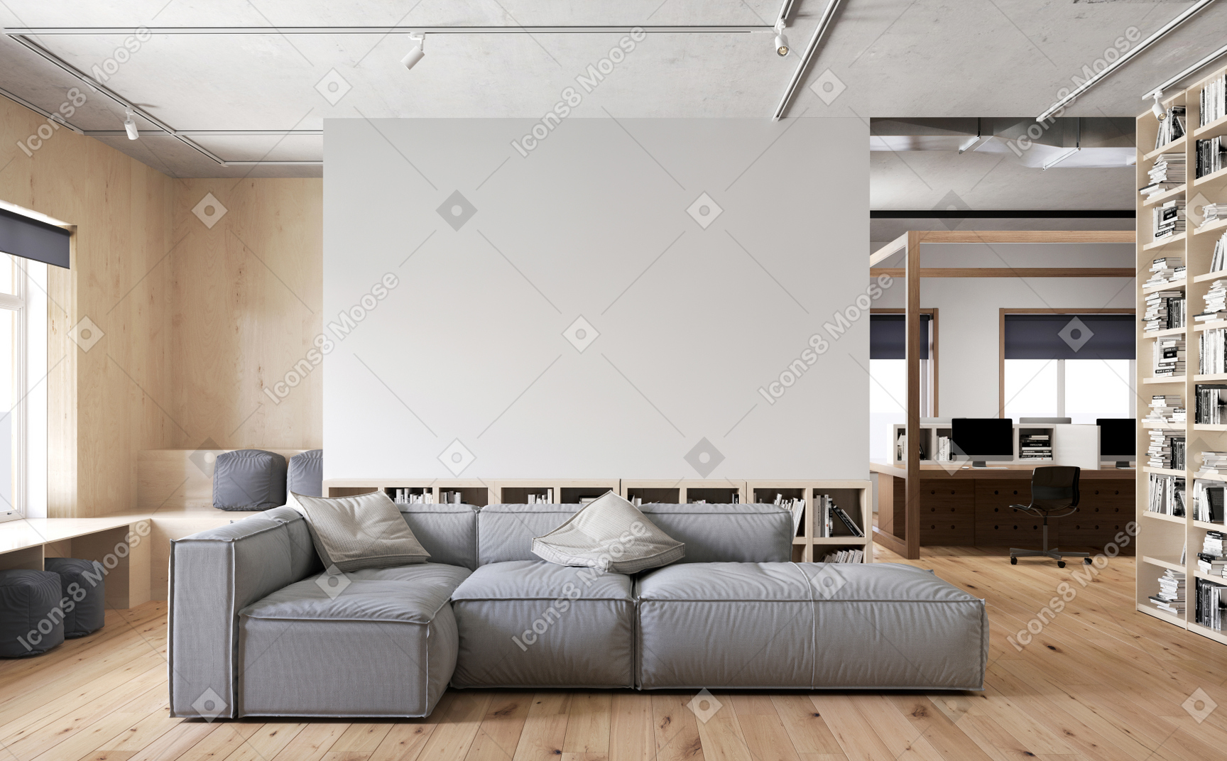 Moderne büroflächen mit lounge-bereich