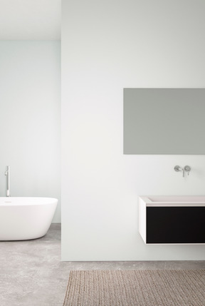 Banheiro minimalista com lavatório e banheira