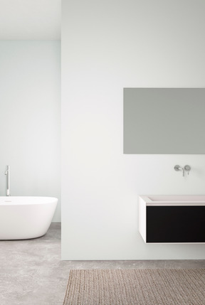 Minimalist bathroom with wash basin and bathtub