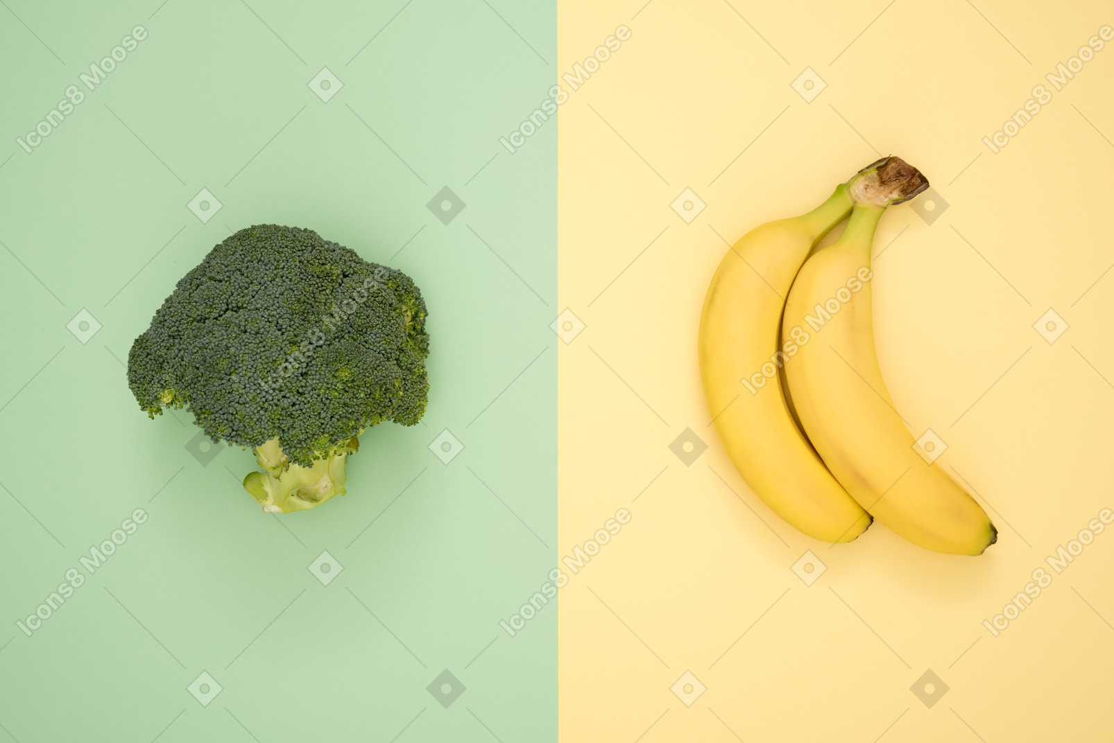 Broccoli and banana over contrast backgound