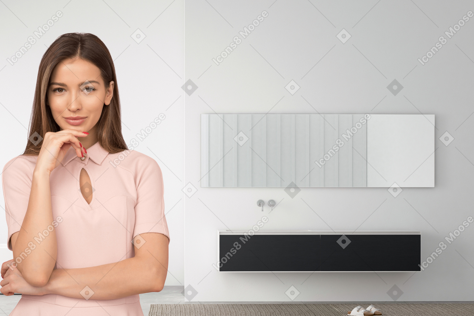 Woman on room background