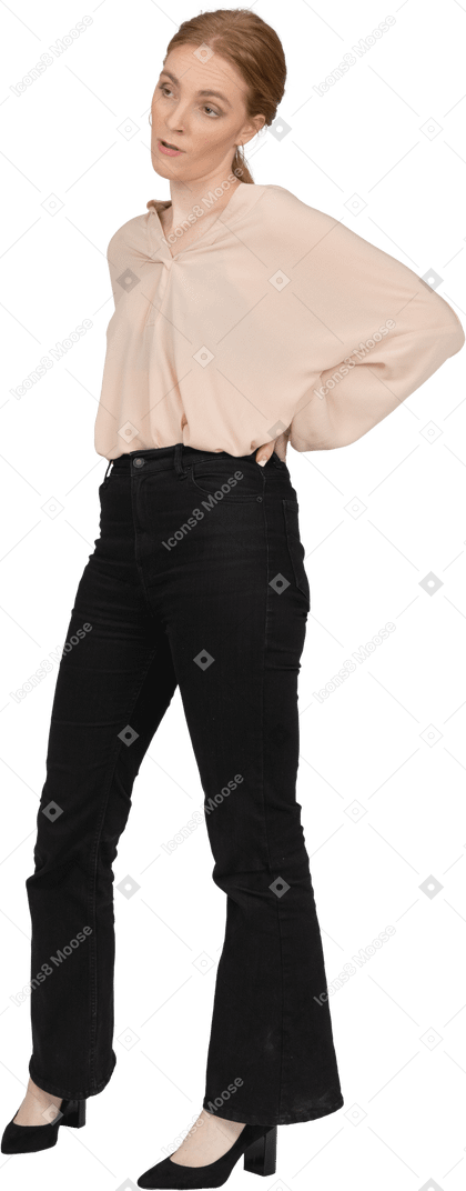 Woman in beautiful blouse standing