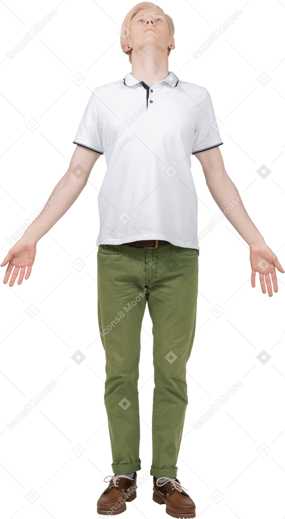 Young man with spread arms