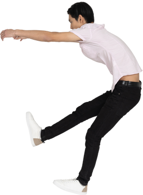 Man in casual clothes falling