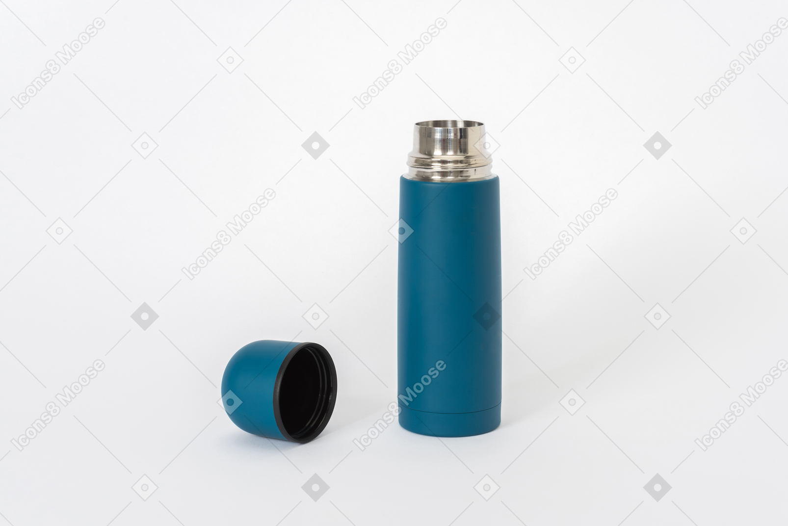 Blue thermos on a white background