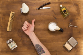 Jar with shaving cream foam and shaving brush