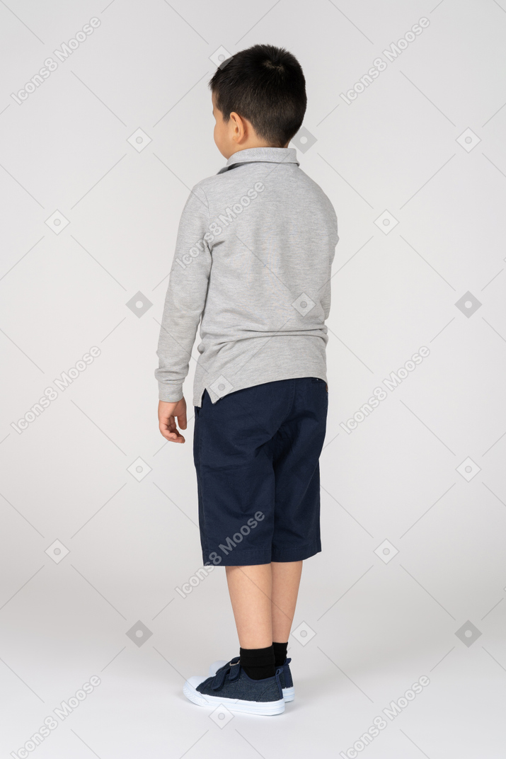 Rear view of a boy standing