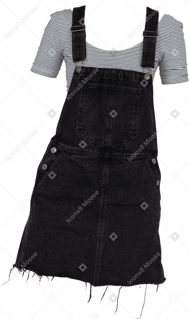 Черный джинсовый сарафан с полосатым верхом