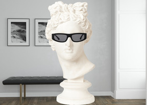 Bust of a statue wearing sunglasses