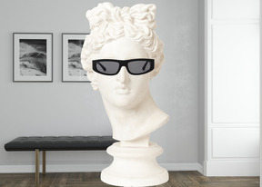 Büste einer statue mit sonnenbrille