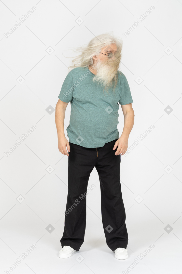 Front view of old man shaking head