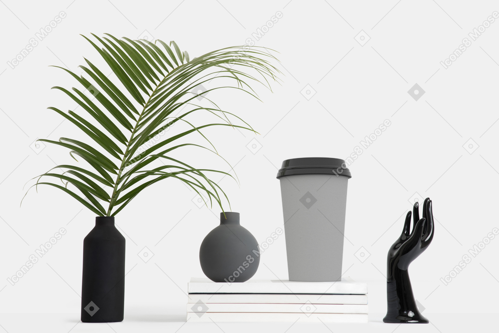 Black vase with palm branch