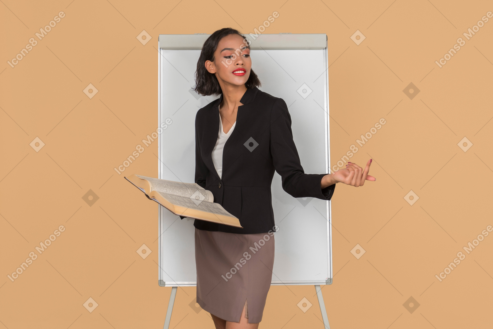 Attractive afro woman standing by the whiteboarding