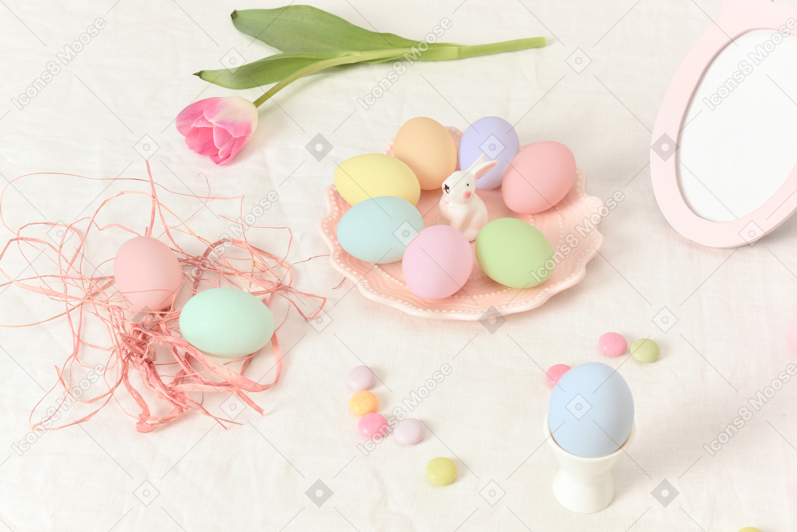 Colorful easter eggs and decorations