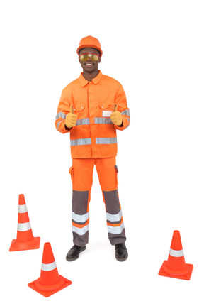 Construction worker showing thumbs up