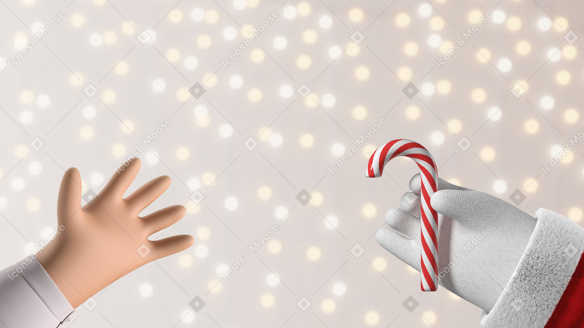 Santa passing a candy cane to a person