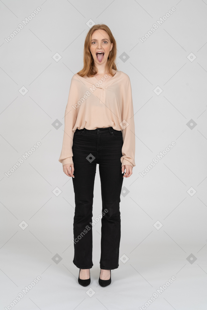 Woman in beautiful blouse standing