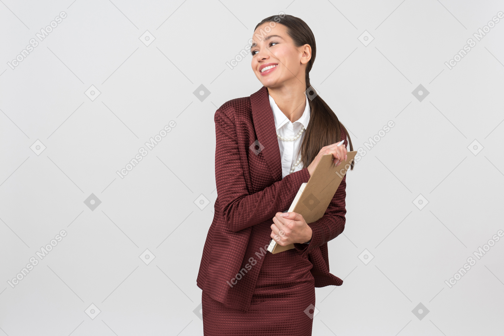 Attractive formally dressed woman thanking for a compliment