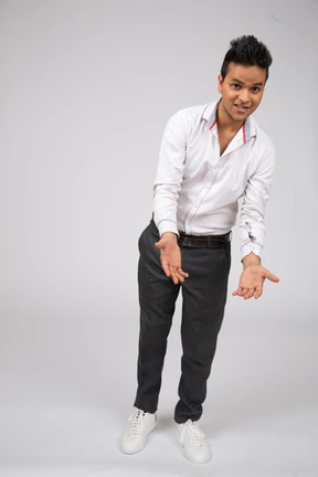 Man in white shirt standing