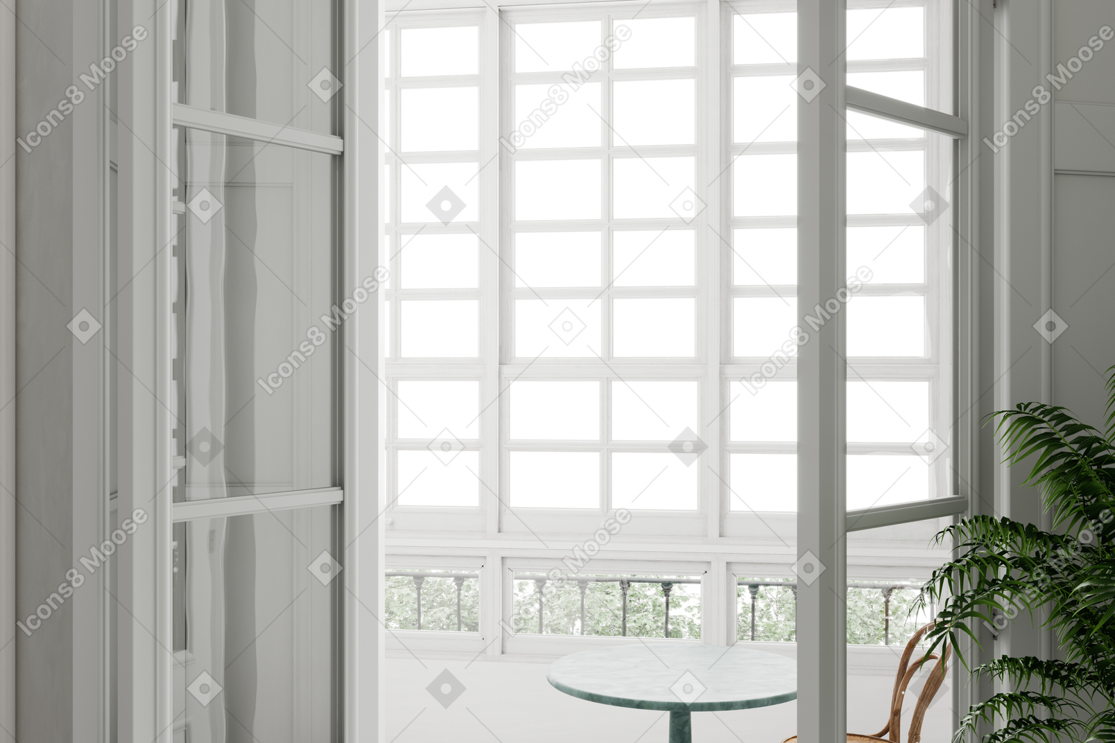Glazed balcony with square window panes