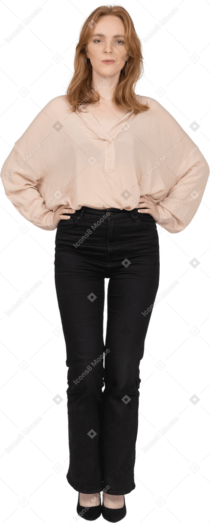 Woman in beautiful blouse standing