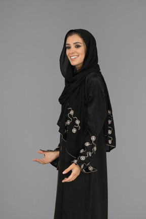 A cheerful muslim woman