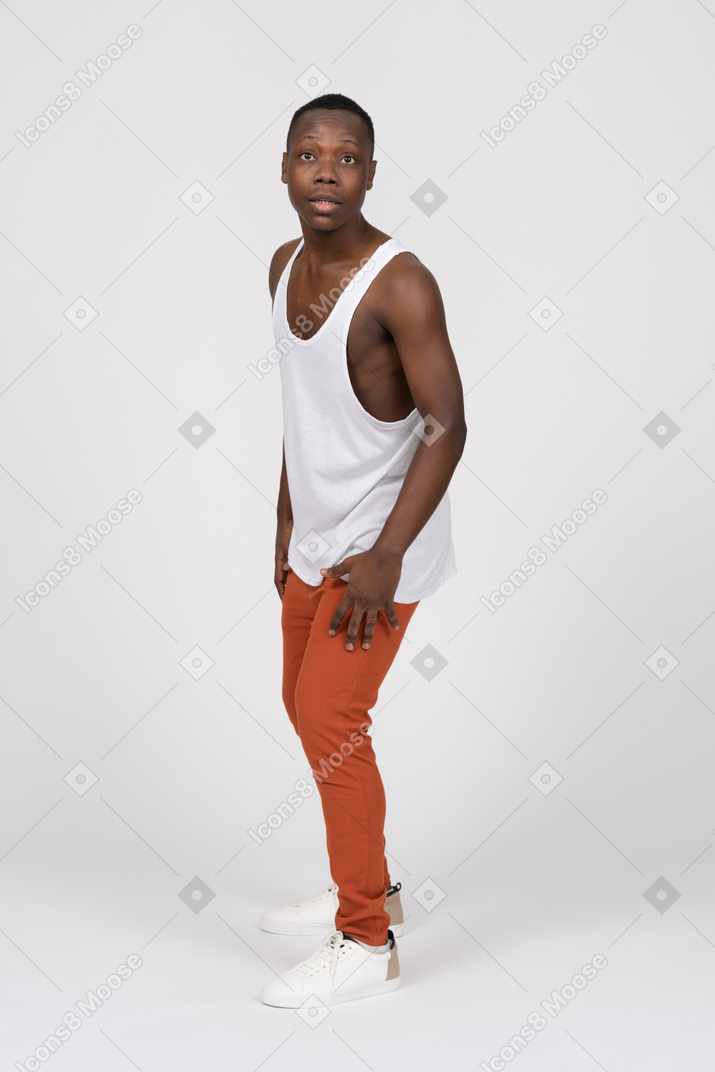 Side view of a man in tank top