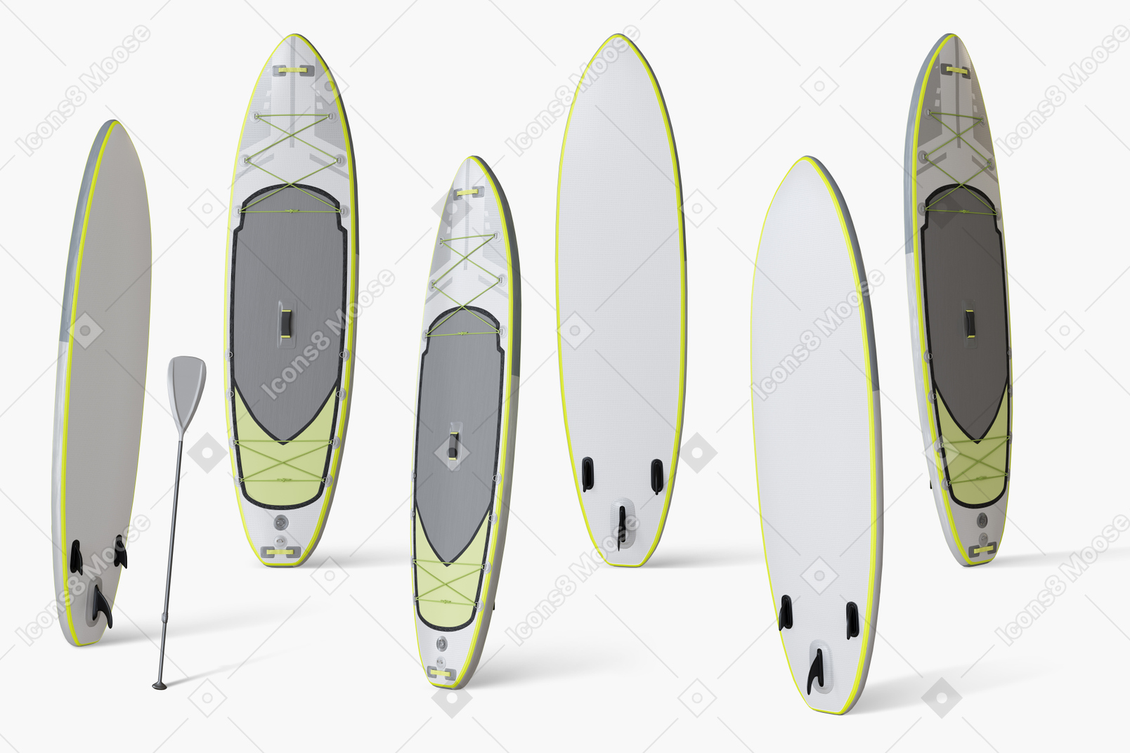 Tavole da surf su sfondo bianco