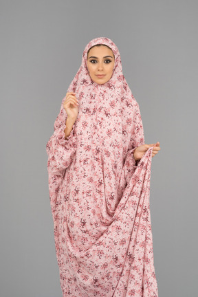 Muslim woman wearing a prayer dress