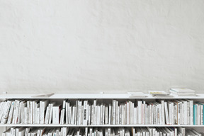 Bookcase with books and a blank wall