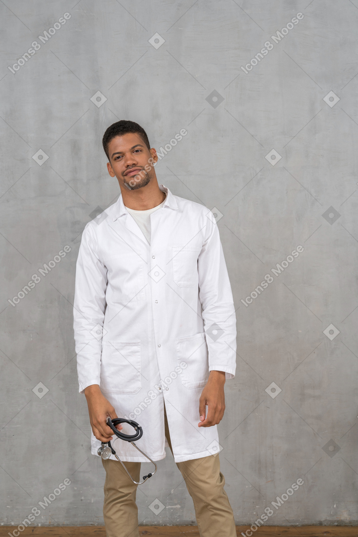 Front view of a male doctor with stethoscope