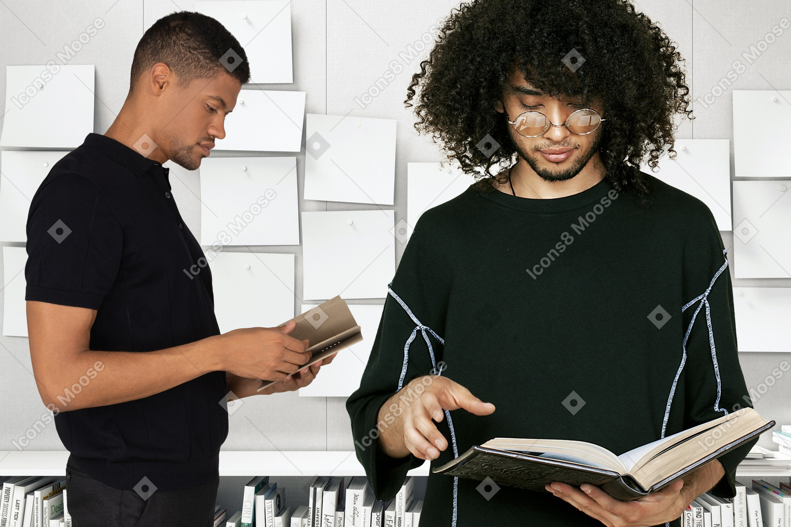 Men reading books in the library